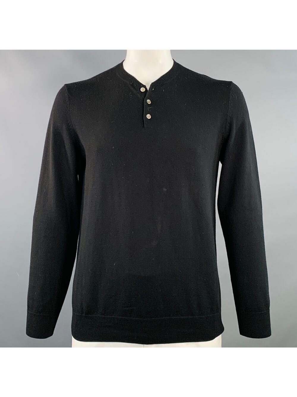 A.P.C. Size XL Black Jersey Wool Half Placket Henley Pullover
